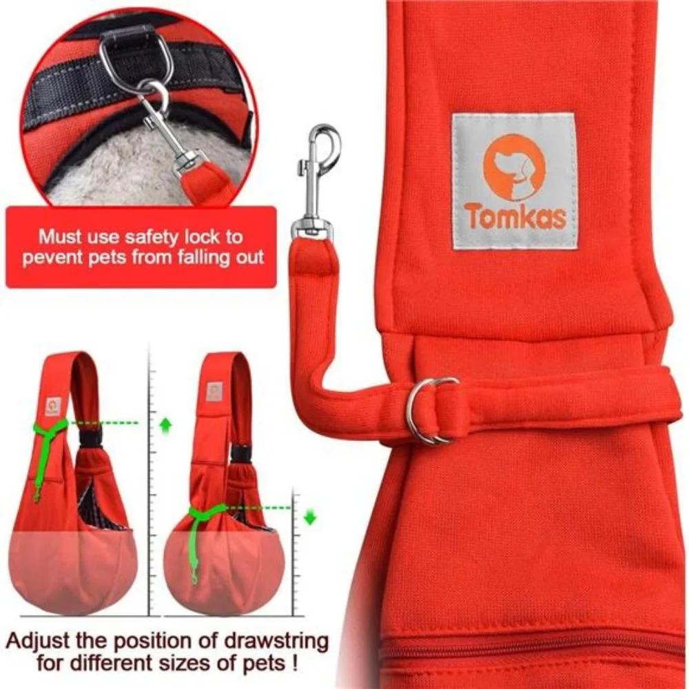 Dog Carrier Sling with Adjustable Buckle Strap & Zip Pocket & Snap Closure